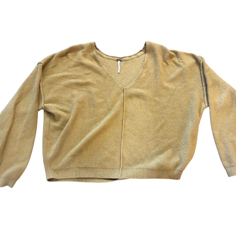 FREE PEOPLE Take Me Places Pullover Wasabi Oversized V-Neck Knit Sweater Size M